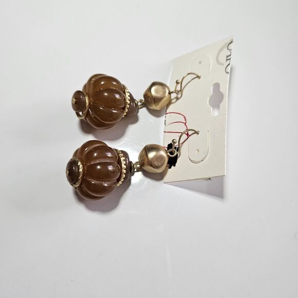 Cato Gold Tone Chunky Tan Beaded Dangling Earrings - Picture 11 of 14